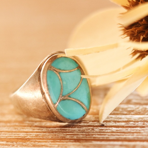 Vintage Other - Sterling Silver Turquoise Men’s Ring